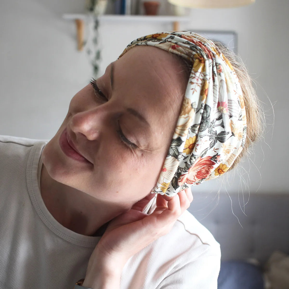 Turban Haarband Blumen Muster | breit gerafft